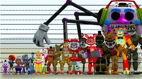 ALL FNAF 1 9 SECURITY BREACH ANIMATRONICS SIZE COMPARISON In Garry S