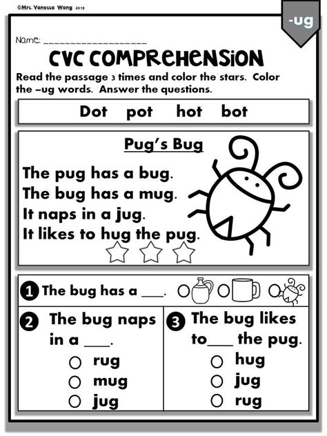 Phonics Worksheets Cvc Comprehension Early Readers Reading