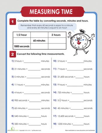 Converting Hours to Seconds | Worksheet | Education.com | Time ...