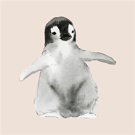 Hand Drawn Young Emperor Penguin Watercolor Style Vector Download
