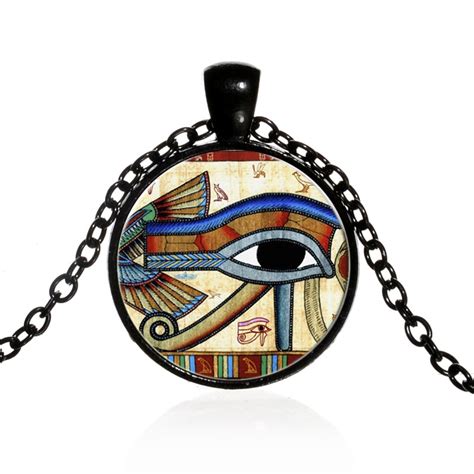 Classic Vintage Egyptian The Eye Of Horus Necklace Round Glass Wedjat