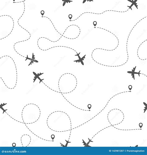 Airplane Routes With Dotted Line Seamless Pattern Stock Vector