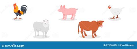 Farm Animal With Cow Sheep And Poultry Vector Set Stock Vector