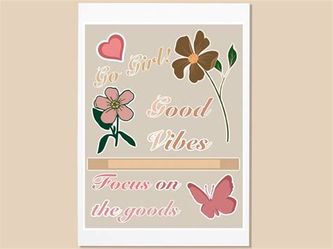 Printable Stickers Aesthetic Nude Colours Flowers Quotes Etsy