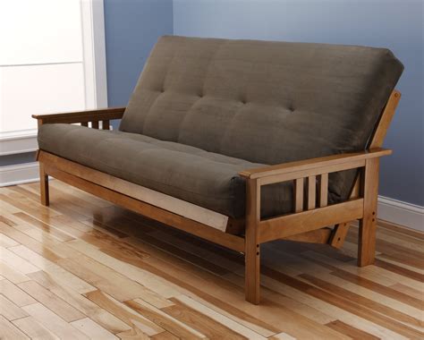 Andover Full Size Futon Sofa Bed Honey Oak Wood Frame Suede
