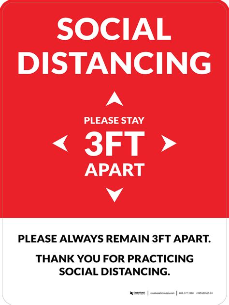Social Distancing Please Stay 3ft Apart Red Portrait Wall Sign