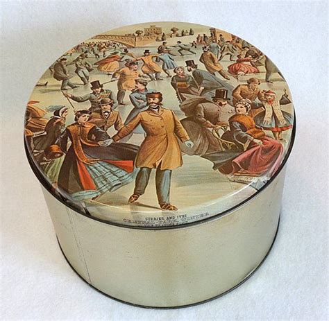 Large Vintage Maurice Lenell Cookie Tin Currier And Ives Skating
