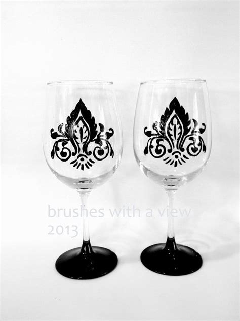 Damask Hand Painted Wine Glass By Brusheswithaview On Etsy 19 00 Hand Painted Wine Glass