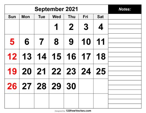 Free September 2021 Printable Calendar