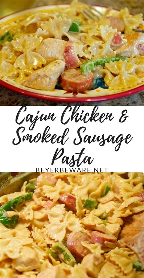 This lightened up version of creamy cajun pasta is full of louisiana flavor, but packed with veggies, protein, and light on fat! Cajun Chicken and Smoked Sausage Pasta - Beyer Beware