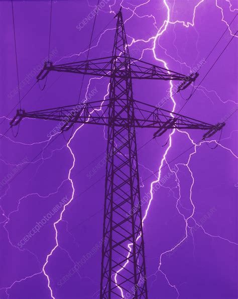 Lightning And Power Lines Stock Image C0124352 Science Photo Library