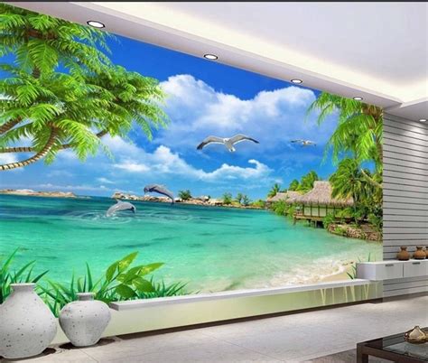Modern 3d Wallpaper Landscape Photo Palm Murals Nature