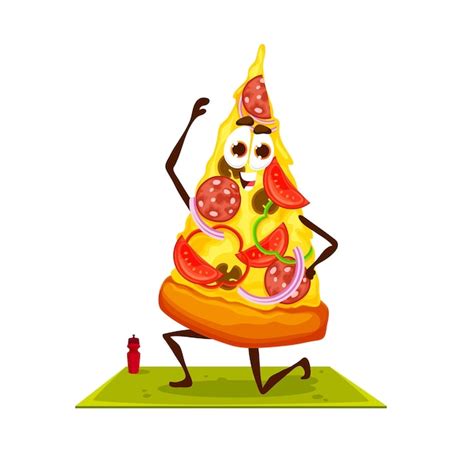 Premium Vector Cartoon Funny Pizza Character On Yoga Fitness