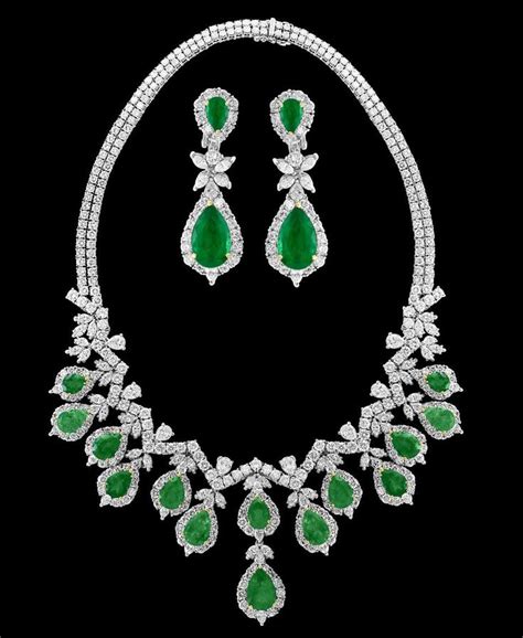 Agl Certified Colombian Emerald And Diamond Necklace And Earring Suite