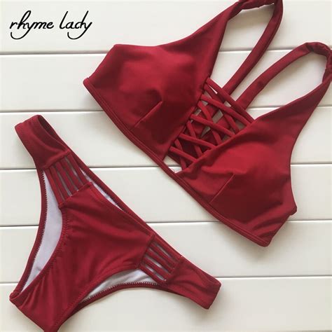 Buy Rhyme Lady Bandage Bikini Set Women Swimwear Tong Bottom Bathing Suit Push