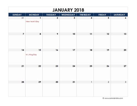 2018 Excel Calendar Spreadsheet Template Free Printable Templates
