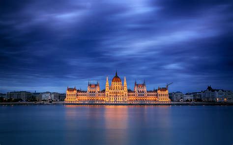 Download Wallpapers Hungarian Parliament Building Budapest Evening