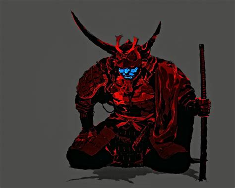 Free Download Red And Blue Oni Warrior Illustration Samurai Red Blue
