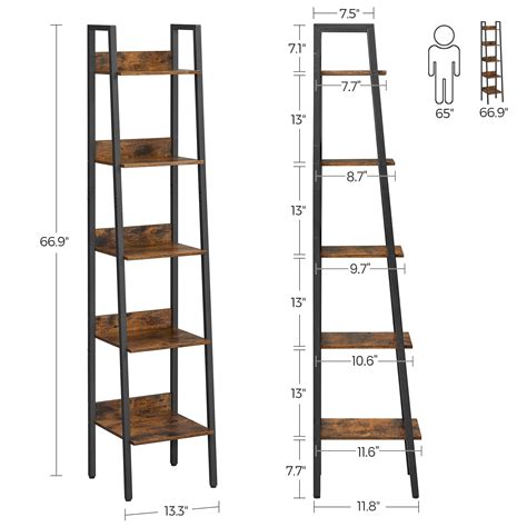 Brown 5 Tier Slim Ladder Shelves For Narrow Space Vasagle