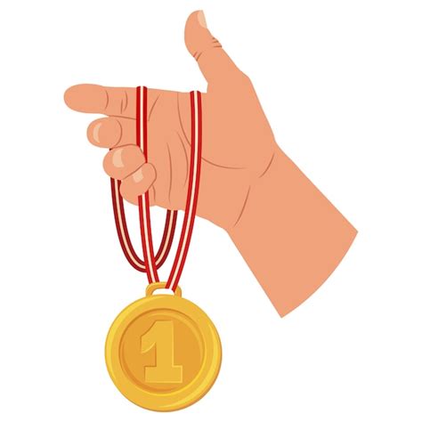 Medalla De Oro Del Ganador En La Mano Icono Plano De Dibujos Animados