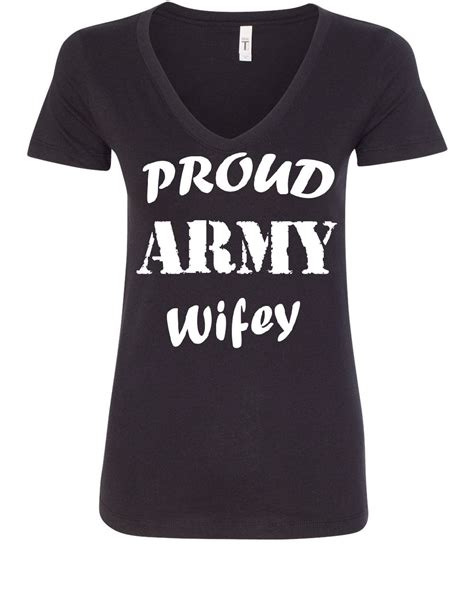 Proud Army Wifey Womens V Neck T Shirt Wife Husband Duty Military Soldier Hero Ebay