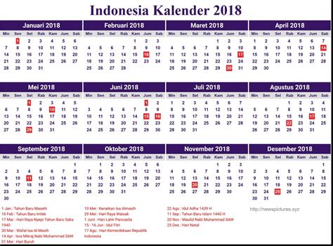 Kalender Tahun 2018 Lengkap Dengan Tanggal Merah Berbagai Tahun