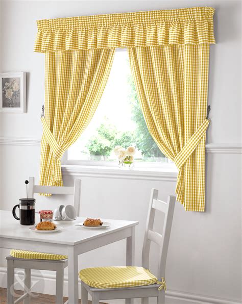 Gingham Check Kitchen Curtains Ready Made Pencil Pleat Net Curtain Set