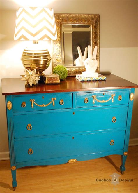 Usually ships within 5 to 7 days. Lagoon and Gold Leaf Dresser | Furniture makeover, Teal ...