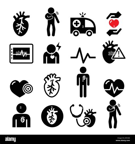 Heart Disease Heart Attack Cardiovascular Disease Icons Set Health
