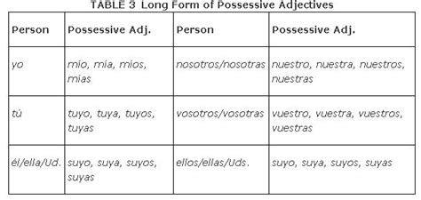 Mi/mis tu/tus su/sus su/sus su/sus nuestro/nuestra, nuestros/nuestras su/sus su/sus. Possessive Adjectives