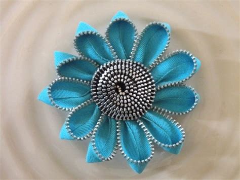 Items Similar To Blue Vintage Zipper Flower Brooch Or Hair Clip On Etsy