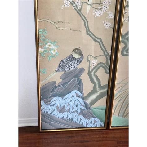 Hand Painted Chinoiserie Wall Panels Diptych A Pair