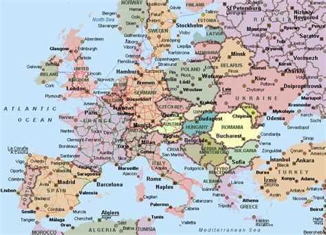 Map Of Europe With City Names Map Of World