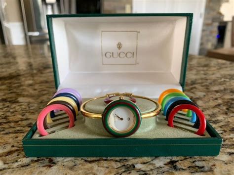 Authentic Gucci Watch With Multi Color Exchangable 11 Bezels Including