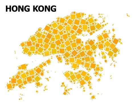 Gold Rotated Square Mosaic Map Of Hong Kong Stock Illustration