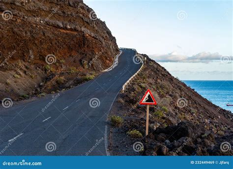 Empty Road In A Volcanic Landscape In The Island Of La Palma Stock