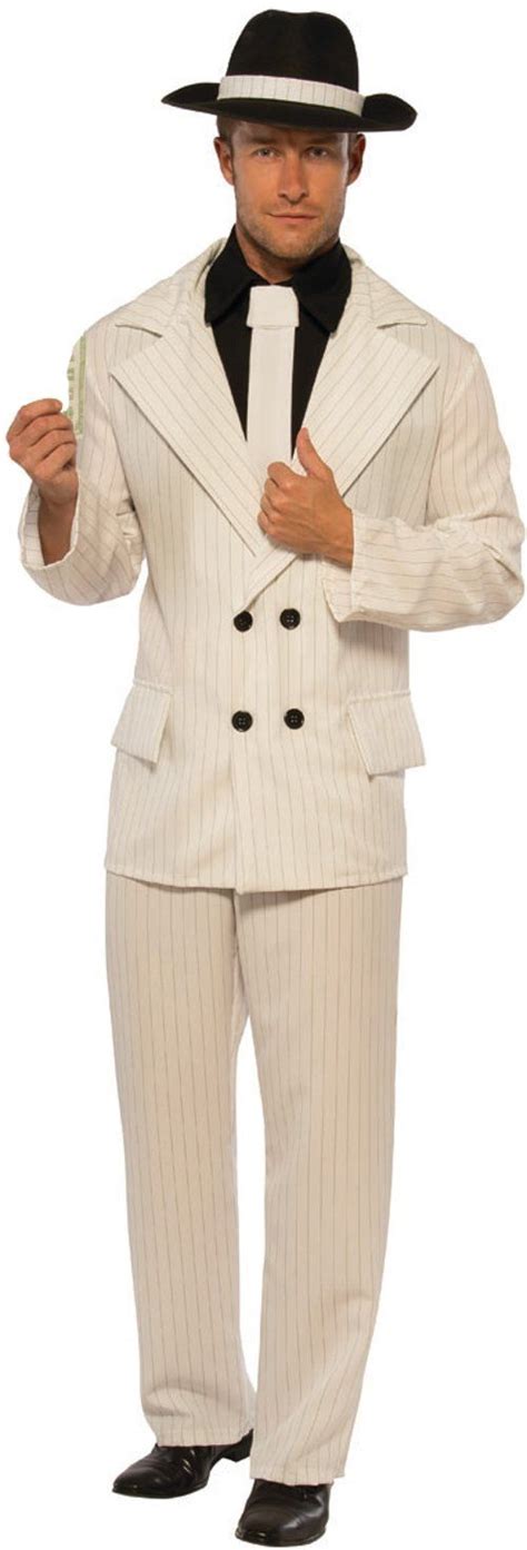 Pizazz Mens 20s Underground Mobster Boss White Pinstripe Suit Costume