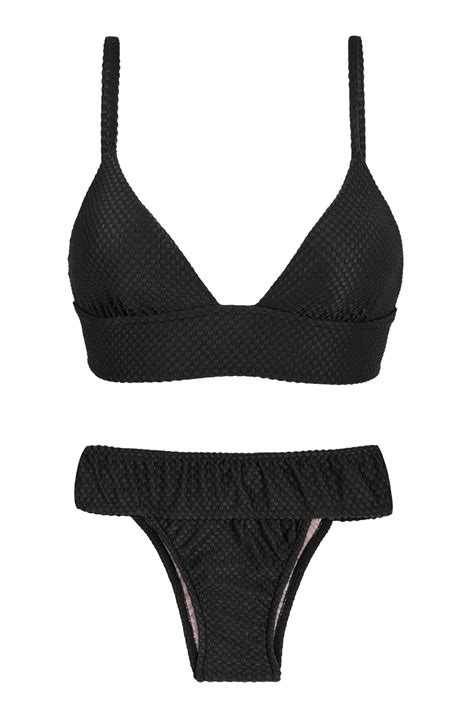 black bikini with wide band and textured fabric cloque preto tri cos rio de sol