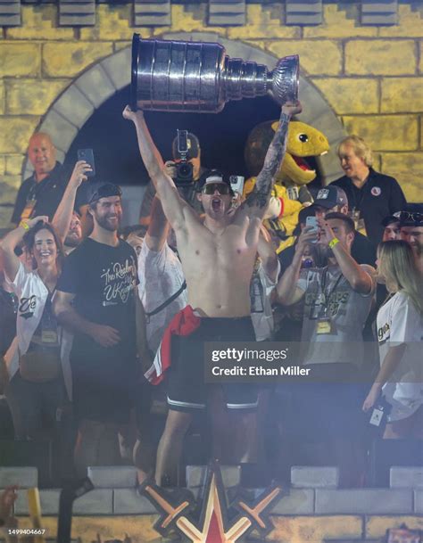 Adin Hill Of The Vegas Golden Knights Hoists The Stanley Cup Onstage