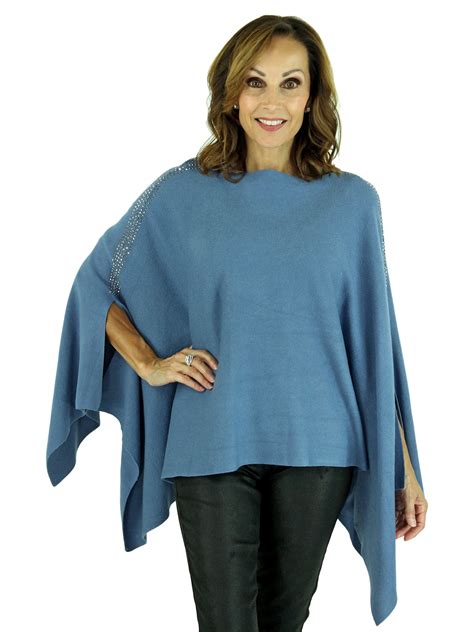 Blue Knit Fashion Poncho Womens Poncho One Size Fits All Day Furs