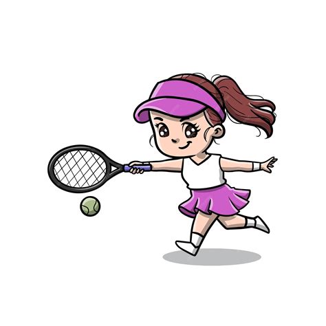 Premium Vector Cute Girl Playing Tennis Cartoon
