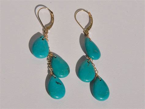 Off Sale Genuine Turquoise Pear Shaped Drop Earrings In K