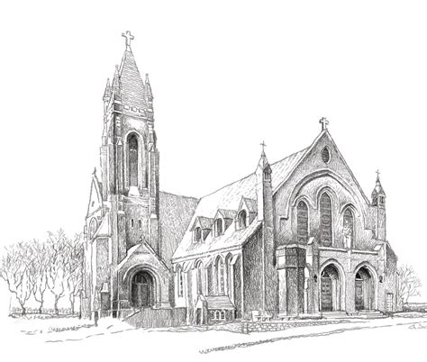 Custom Church Drawing Church Sketch Wedding Church Digital Etsy