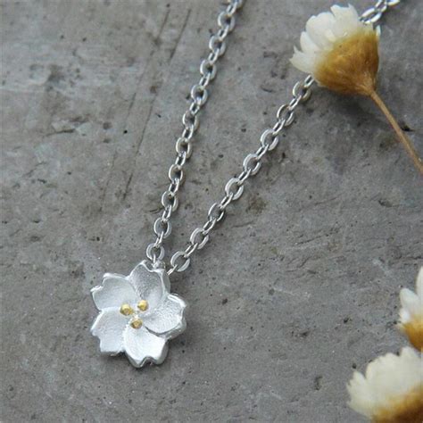 925 Sterling Silver Sakura Flower Necklaces And Pendants Cherry Blossoms