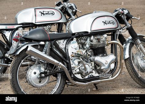 Two Norton Café Racer Motorcycles Classic British Motorcycle Stock