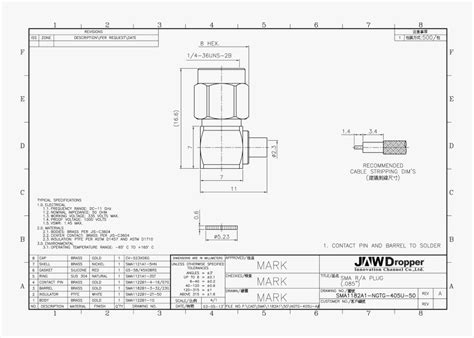 Plug Drawing Male Plug And Sma Right Angle Coaxial - 1 4 Sma Connector