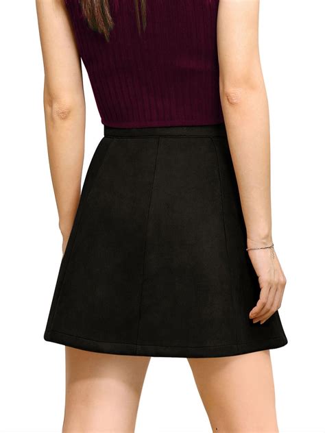 Unique Bargains Womens Faux Suede Single Breasted Mini A Line Skirt