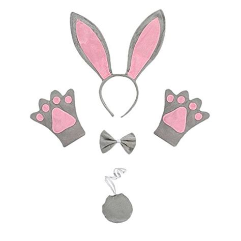 Rabbit Bunny Ears Headband Set Tail Bow Tie Paws Set Christmas