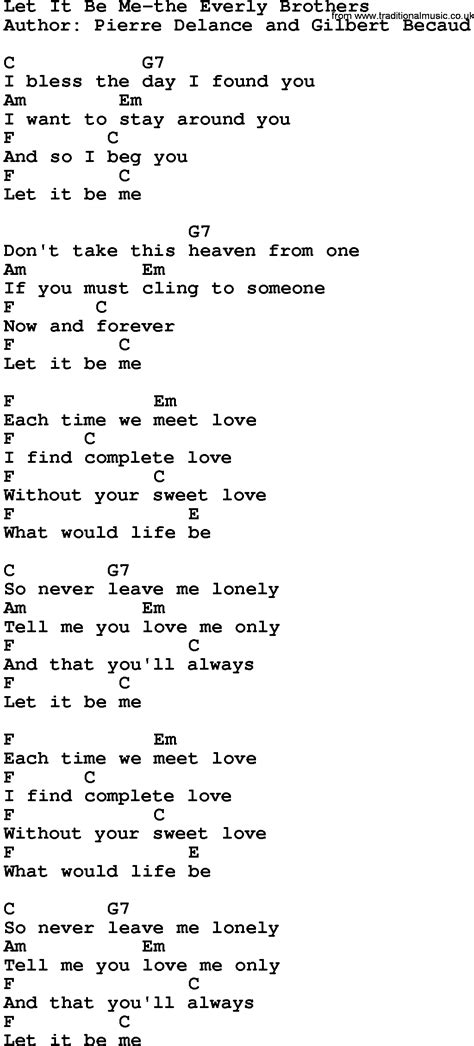 Country Musiclet It Be Me The Everly Brothers Lyrics And Chords