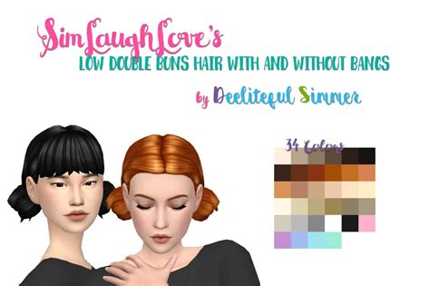 Deelitefulsimmer Low Double Bun Hair With And Without Bangs Sims 4 Hairs